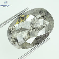 2.53 CT, 0val Shape Natural Loose Diamond, Black Gray (Salt And Pepper)Color, Clarity I3 (11.76 MM)