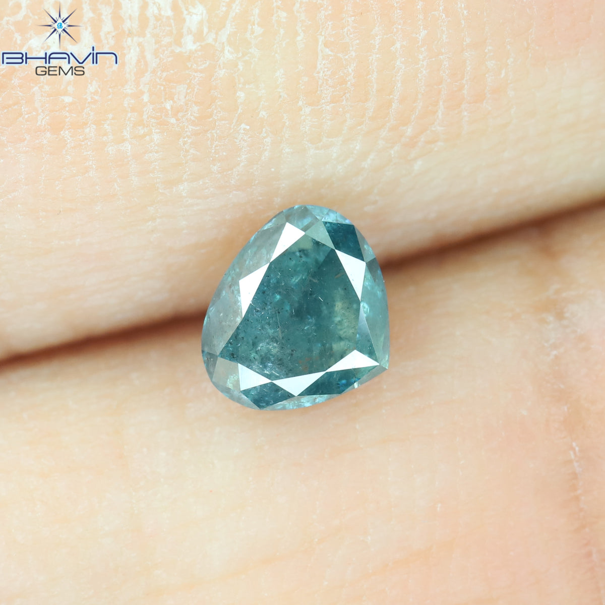 0.57 CT Heart Natural Diamond Enhanced Greenish Blue Color Clarity I3 (5.03 MM)