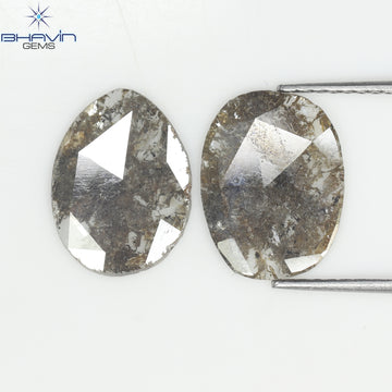 2.66 CT (2 Pcs) Slice Natural Diamond Brown Color Clarity I3 (12.13 MM)