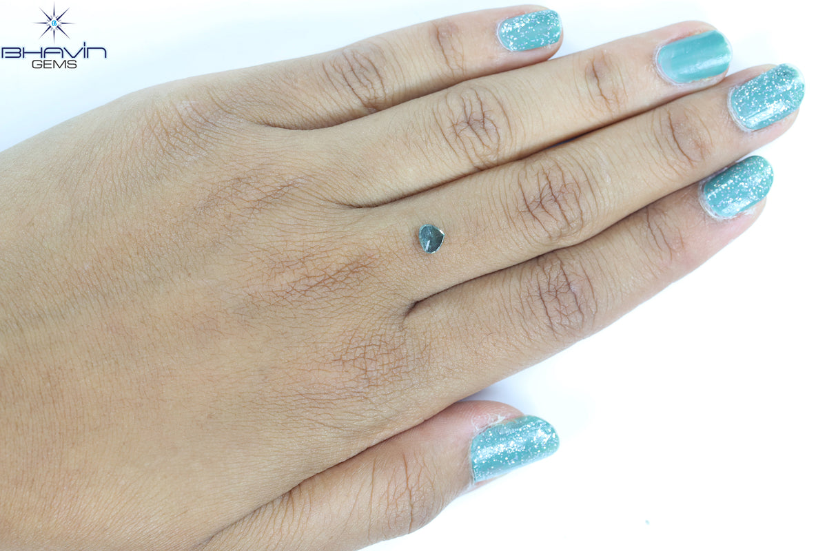 0.57 CT Heart Natural Diamond Enhanced Greenish Blue Color Clarity I3 (5.03 MM)