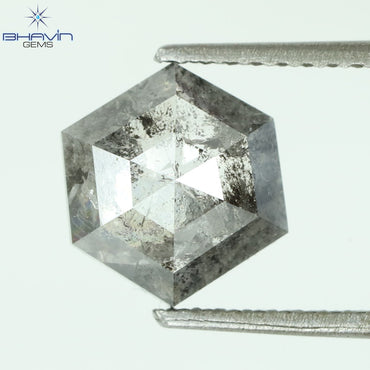 1.13 CT、ヘキサゴン シェイプ ナチュラル ルース ダイヤモンド、ブラック グレー (ソルト アンド ペッパー)カラー、クラリティ I3 (7.74 MM)