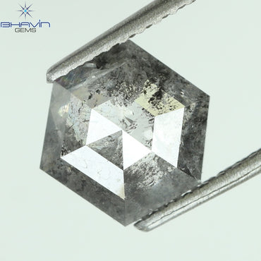1.13 CT、ヘキサゴン シェイプ ナチュラル ルース ダイヤモンド、ブラック グレー (ソルト アンド ペッパー)カラー、クラリティ I3 (7.74 MM)