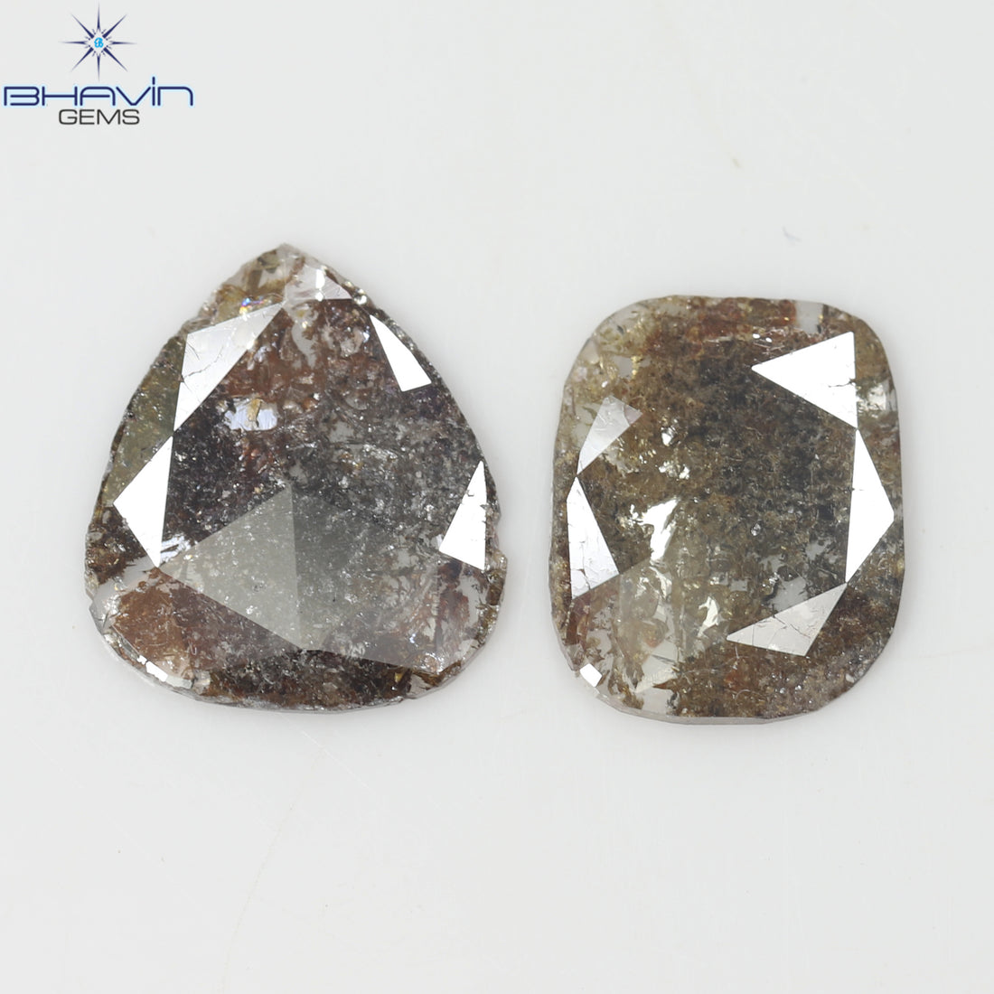 3.24 CT (2 Pcs) Slice Natural Diamond Brown Color Clarity I3 (12.23 MM)