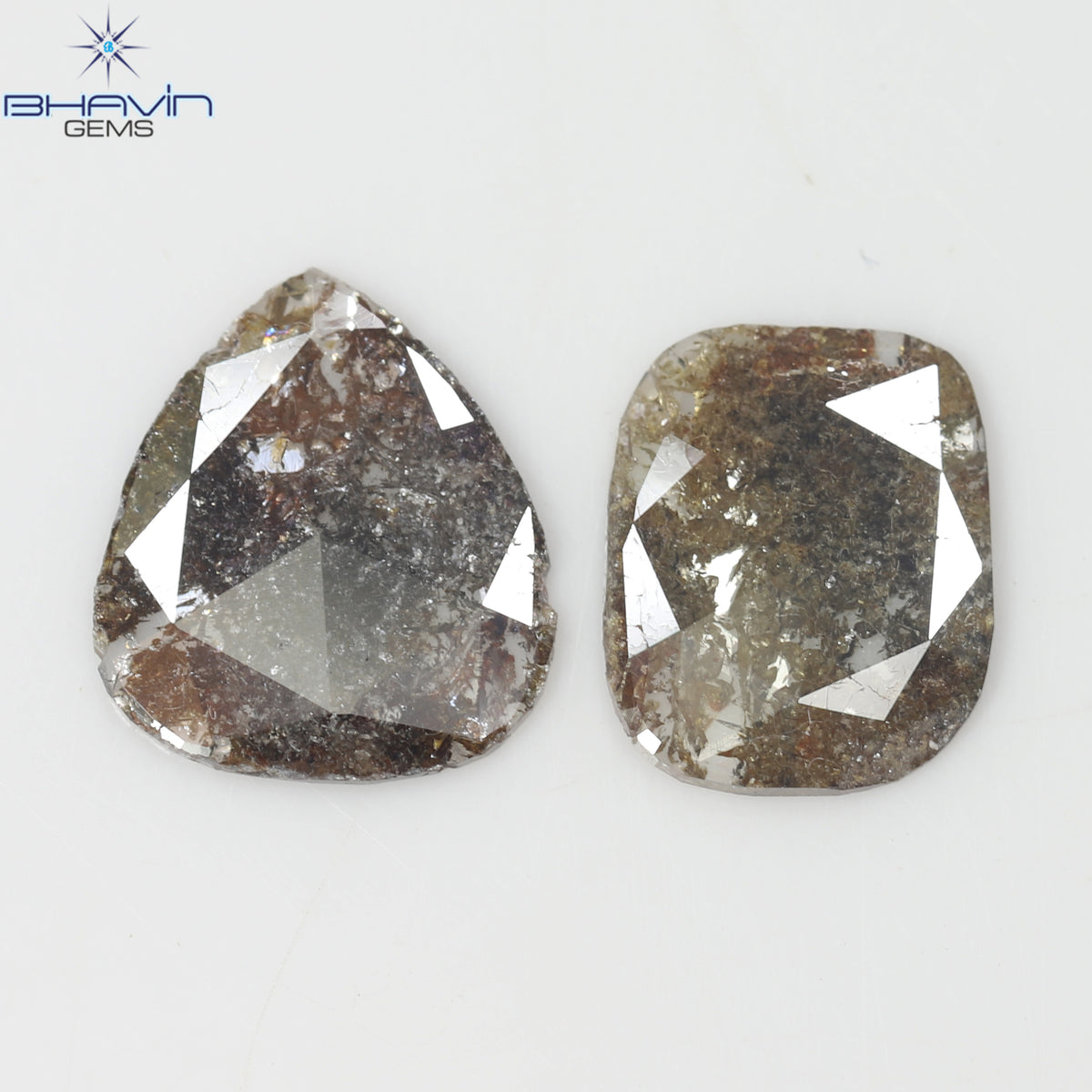 3.24 CT (2 Pcs) Slice Natural Diamond Brown Color Clarity I3 (12.23 MM)
