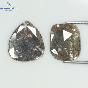 3.24 CT (2 Pcs) Slice Natural Diamond Brown Color Clarity I3 (12.23 MM)