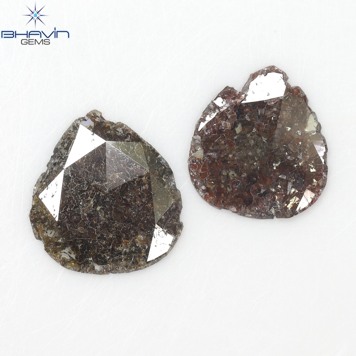 2.75 CT (2 ピース) ペアー スライス シェイプ ナチュラル ダイヤモンド ブラウン カラー I3 クラリティ (11.55 MM)