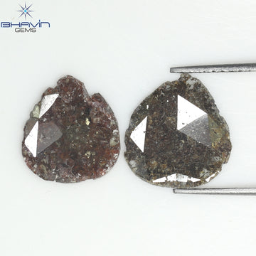 2.75 CT (2 ピース) ペアー スライス シェイプ ナチュラル ダイヤモンド ブラウン カラー I3 クラリティ (11.55 MM)