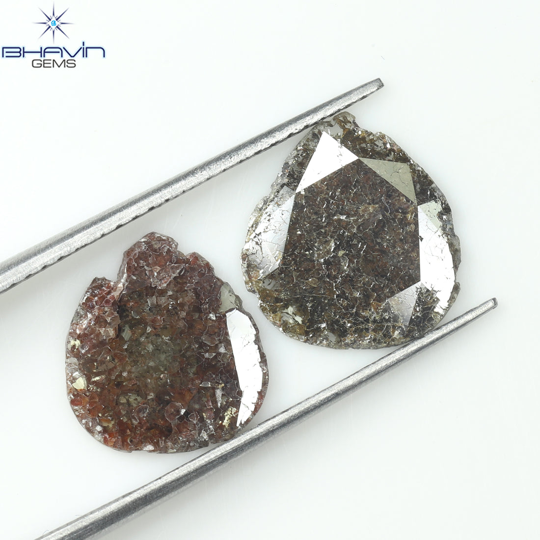2.75 CT (2 Pcs) Pear Slice Natural Diamond Brown Color Clarity I3 (11.55 MM)