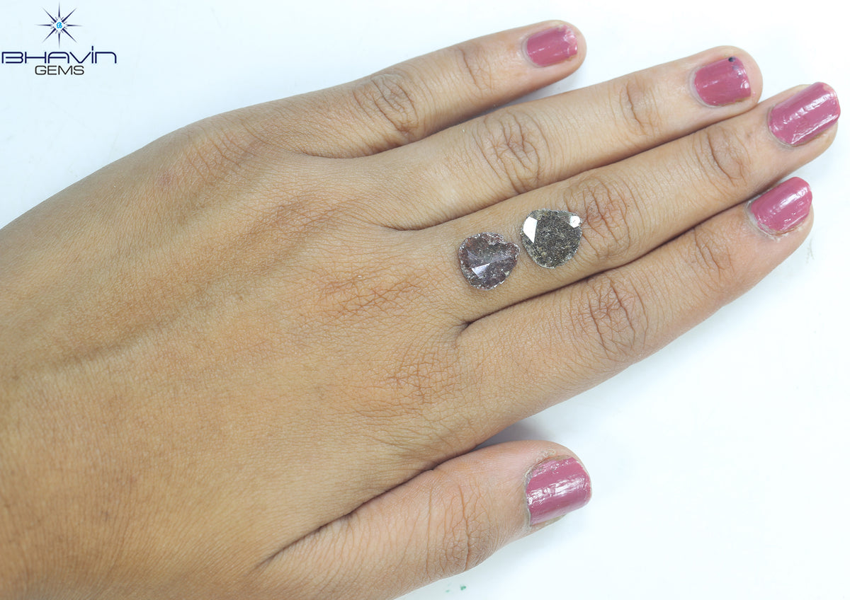 2.75 CT (2 ピース) ペアー スライス シェイプ ナチュラル ダイヤモンド ブラウン カラー I3 クラリティ (11.55 MM)