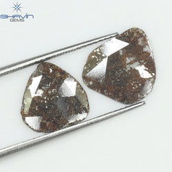 2.30 CT (2 Pcs) Pear Slice Shape Natural Diamond  Brown  Color I3 Clarity (11.60 MM)