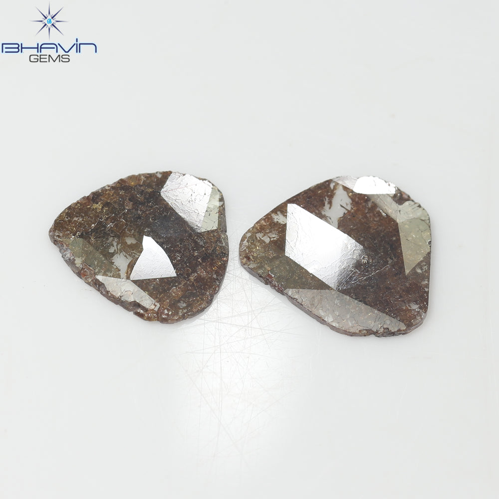 2.30 CT (2 個) ペアー スライス シェイプ ナチュラル ダイヤモンド ブラウン カラー I3 クラリティ (11.60 MM)