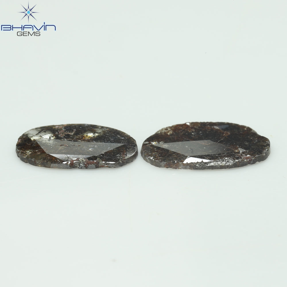 3.98 CT (2 Pcs) Oval Slice Shape Natural Diamond  Brown  Color I3 Clarity (14.00 MM)