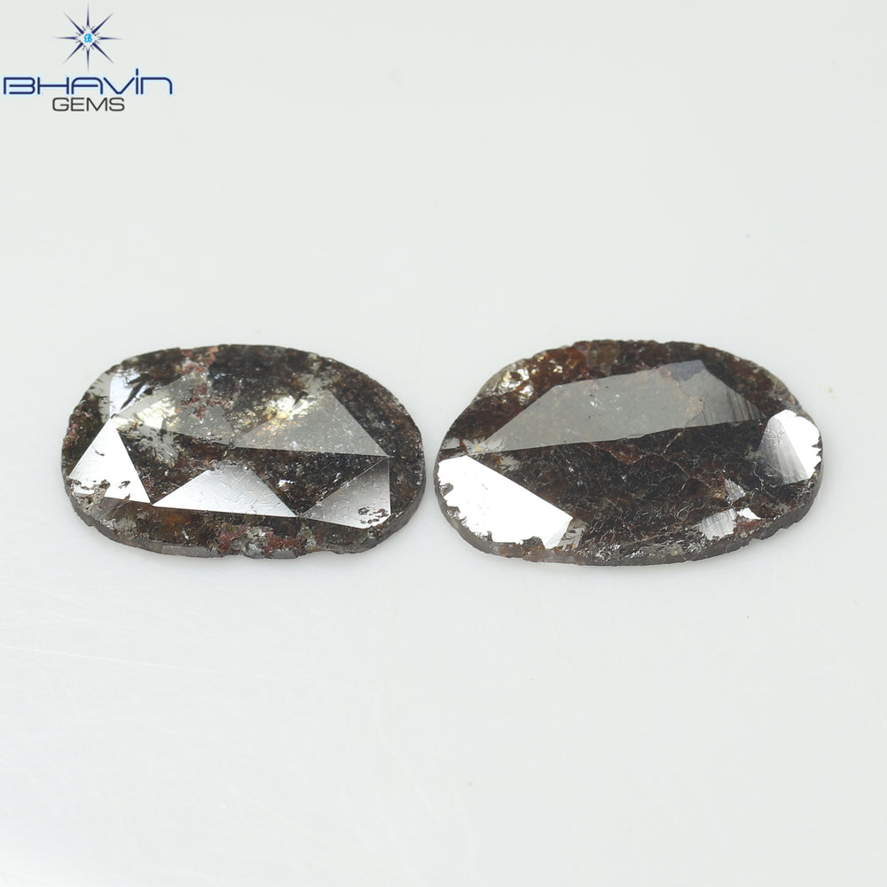 3.98 CT (2 Pcs) Oval Slice Shape Natural Diamond  Brown  Color I3 Clarity (14.00 MM)