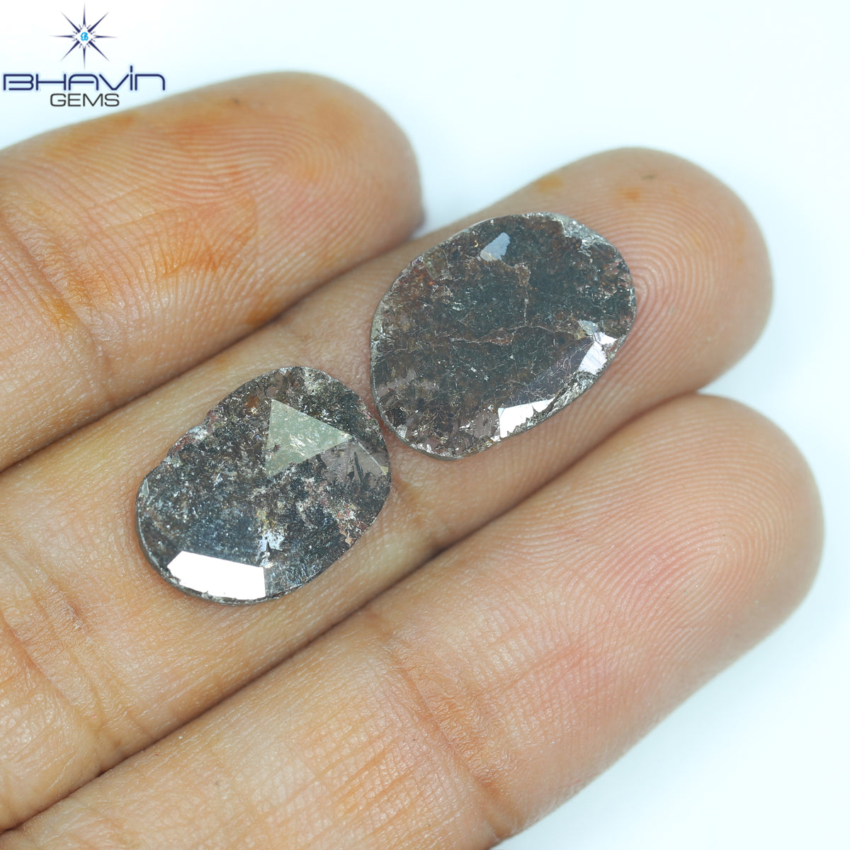 3.98 CT (2 Pcs) Oval Slice Natural Diamond Brown Color Clarity I3 (14.00 MM)