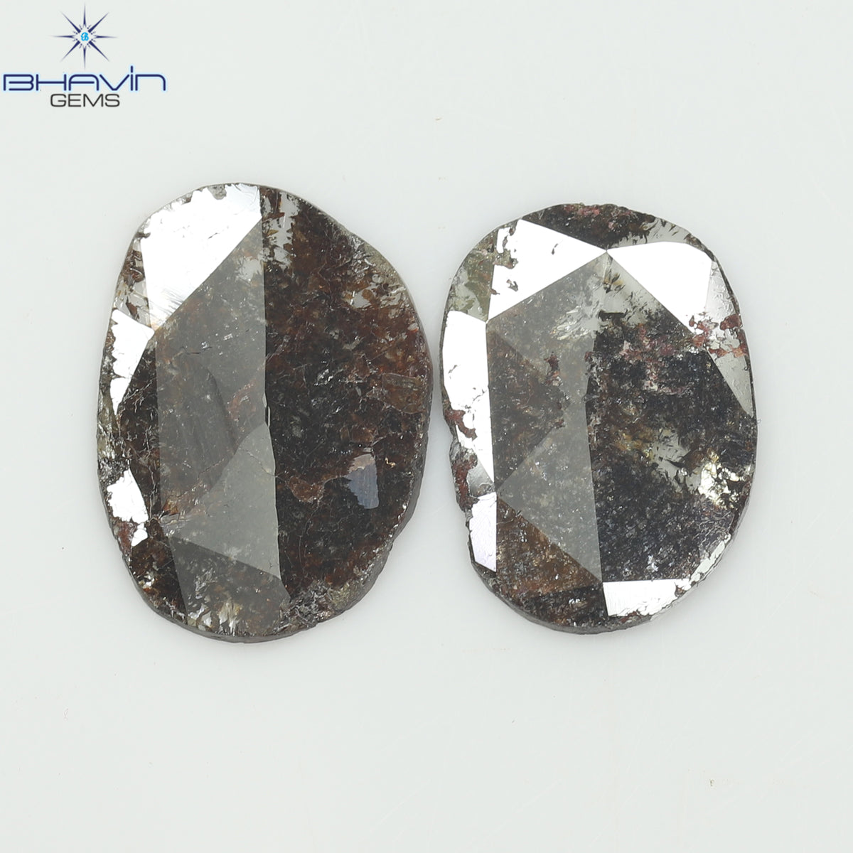 3.98 CT (2 Pcs) Oval Slice Natural Diamond Brown Color Clarity I3 (14.00 MM)