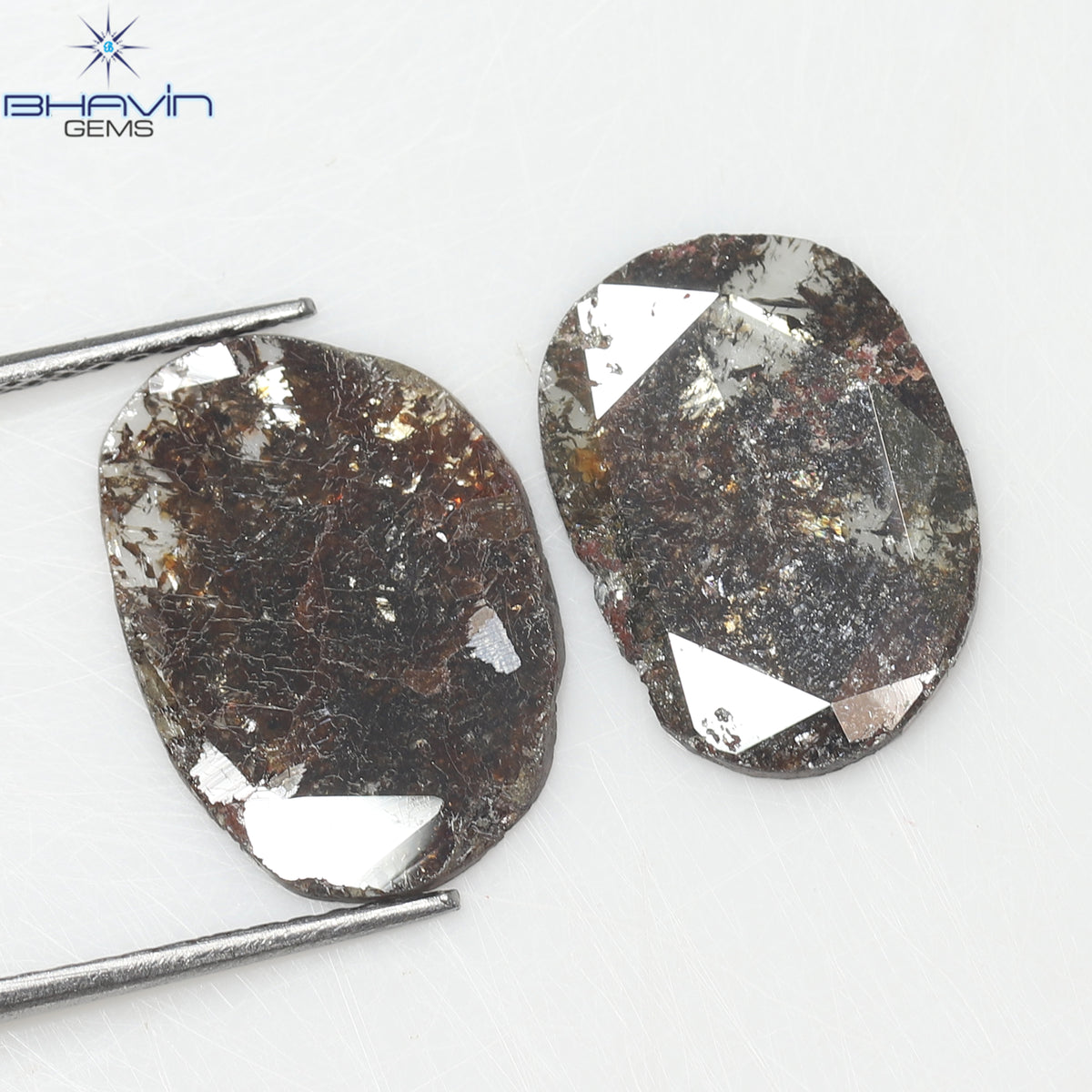 3.98 CT (2 Pcs) Oval Slice Natural Diamond Brown Color Clarity I3 (14.00 MM)