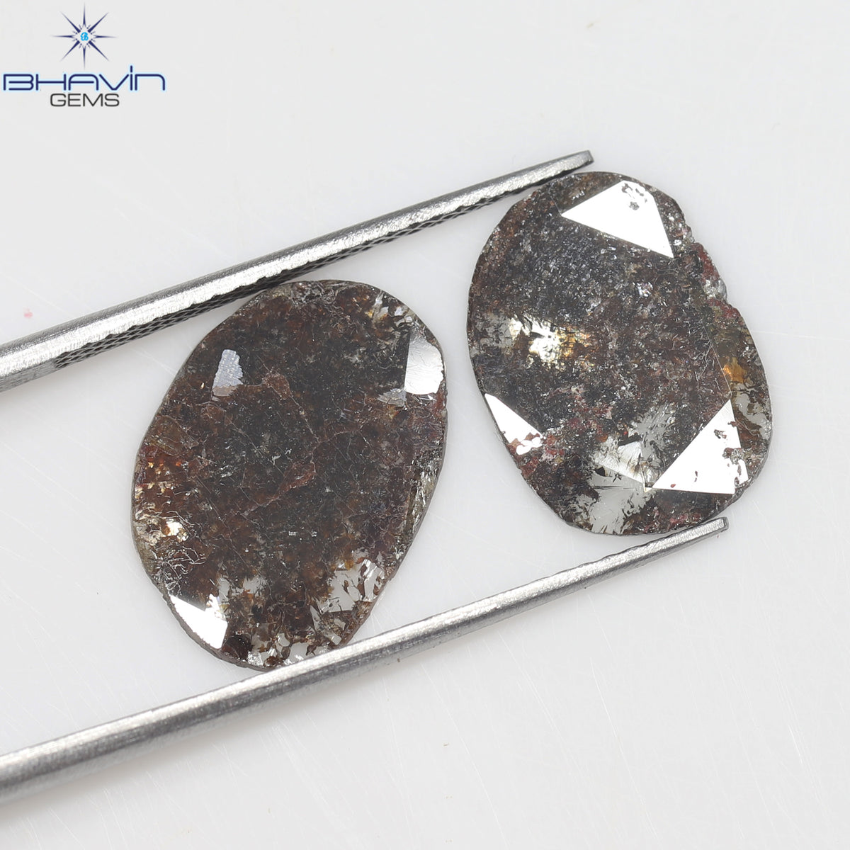 3.98 CT (2 Pcs) Oval Slice Natural Diamond Brown Color Clarity I3 (14.00 MM)
