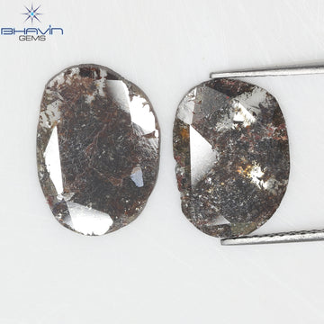 3.98 CT (2 Pcs) Oval Slice Natural Diamond Brown Color Clarity I3 (14.00 MM)