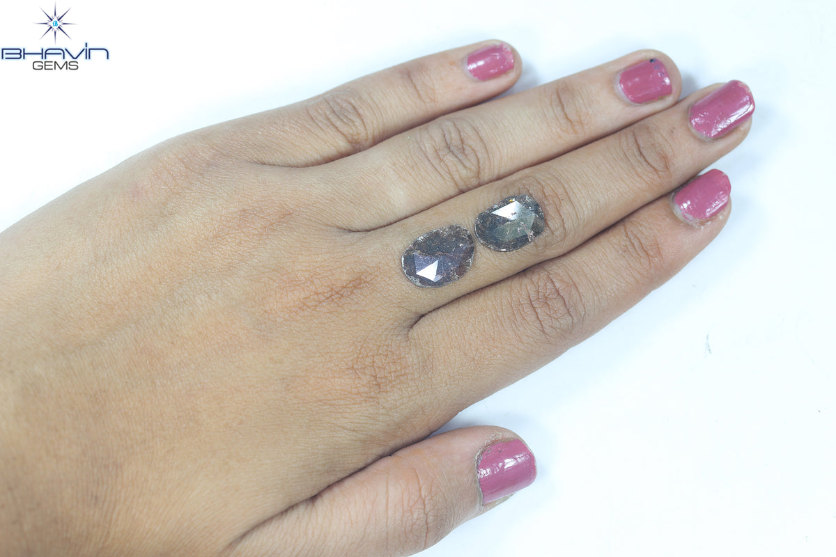 3.98 CT (2 Pcs) Oval Slice Natural Diamond Brown Color Clarity I3 (14.00 MM)