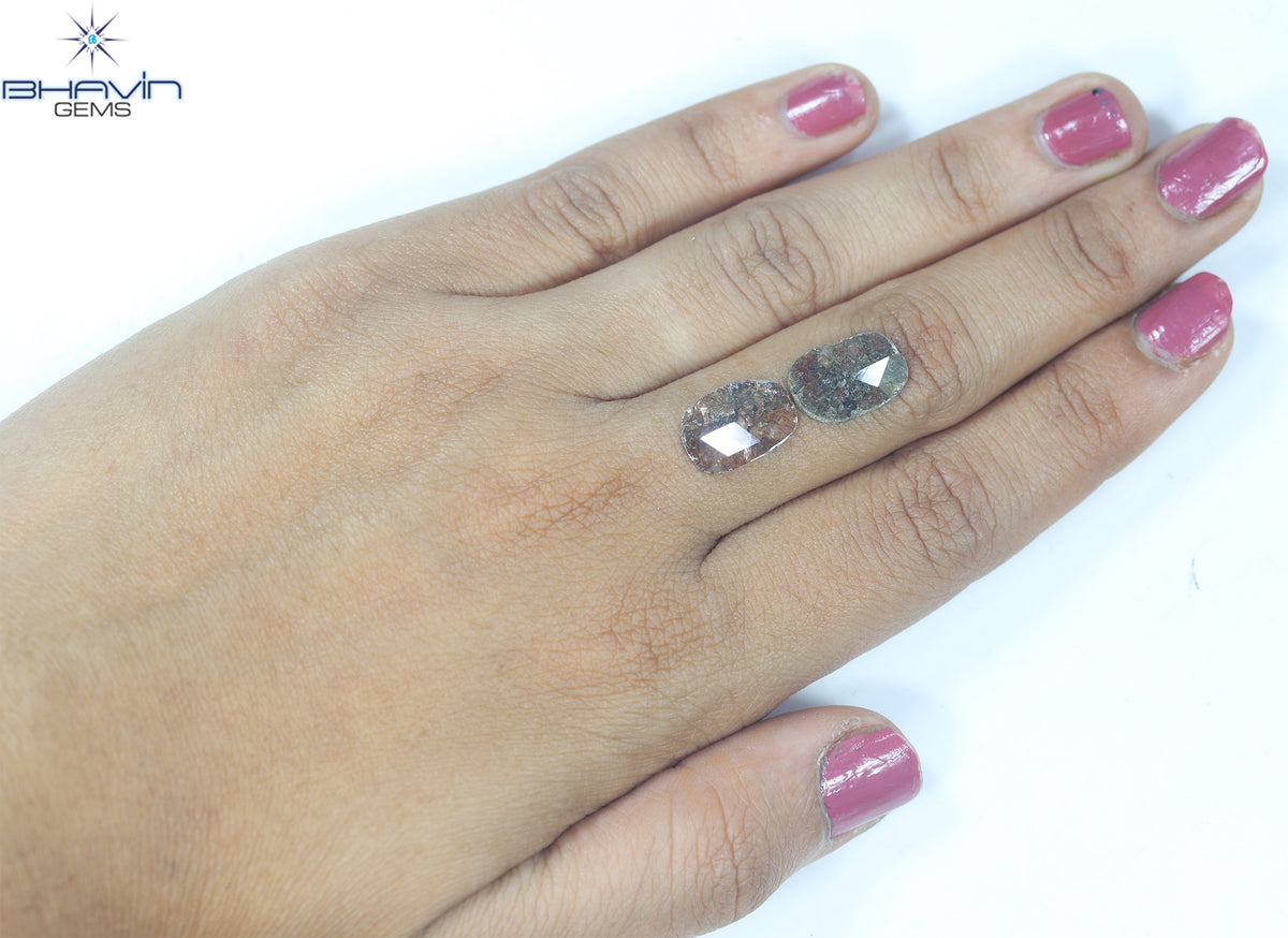 3.53 CT (2 Pcs) Oval Slice Natural Diamond Brown Color Clarity I3 (13.50 MM)