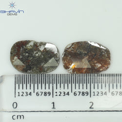 3.53 CT (2 個) オーバル スライス形状 天然ダイヤモンド ブラウン カラー I3 クラリティ (13.50 MM)