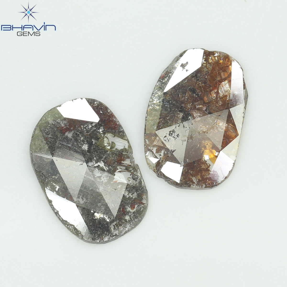 3.53 CT (2 Pcs) Oval Slice Natural Diamond Brown Color Clarity I3 (13.50 MM)