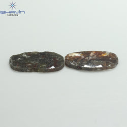 3.53 CT (2 個) オーバル スライス形状 天然ダイヤモンド ブラウン カラー I3 クラリティ (13.50 MM)