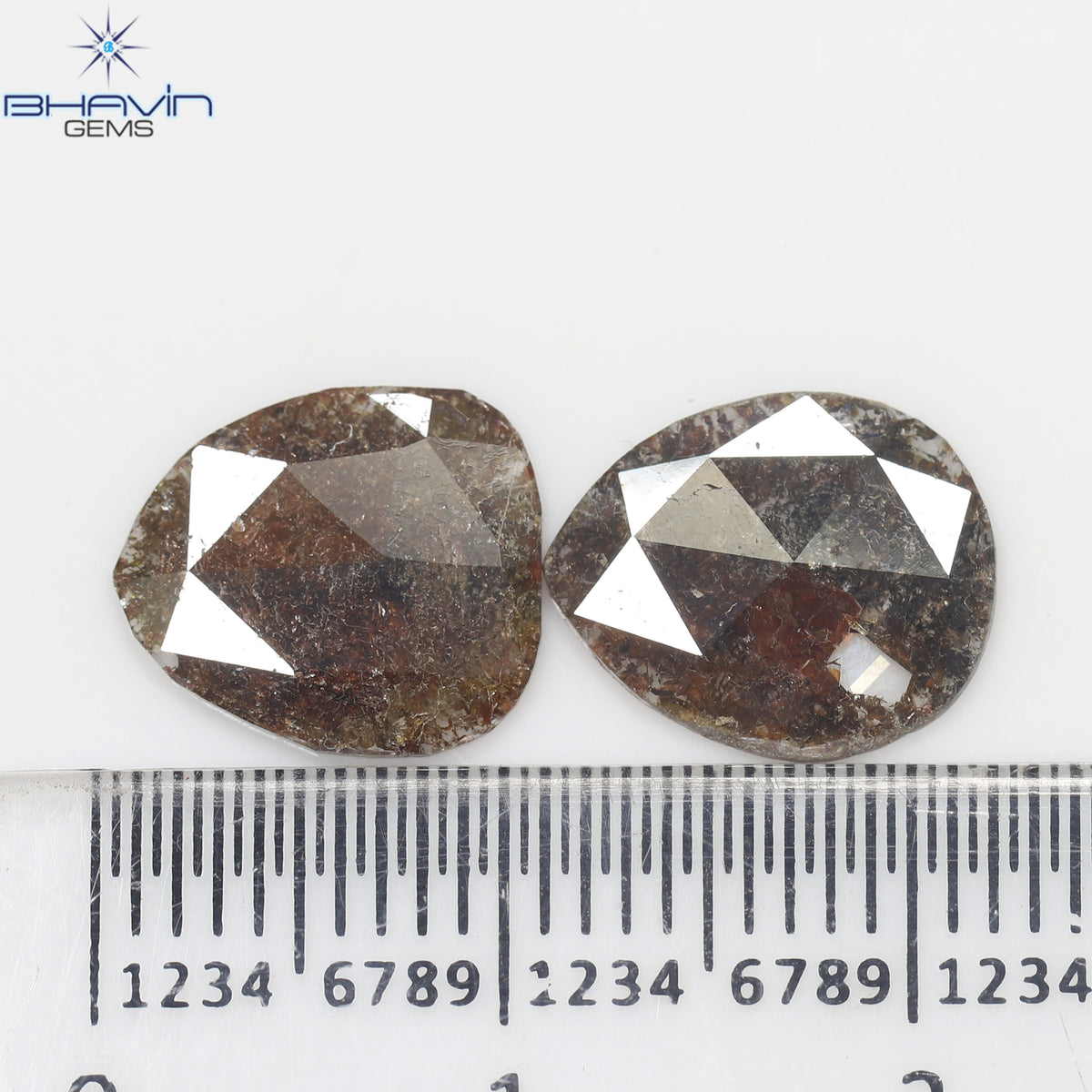 2.45 CT (2 Pcs) Pear Slice Natural Diamond Brown Color Clarity I3 (11.16 MM)