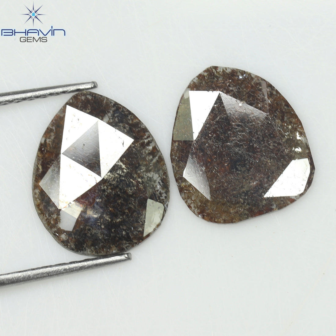 2.45 CT (2 Pcs) Pear Slice Natural Diamond Brown Color Clarity I3 (11.16 MM)