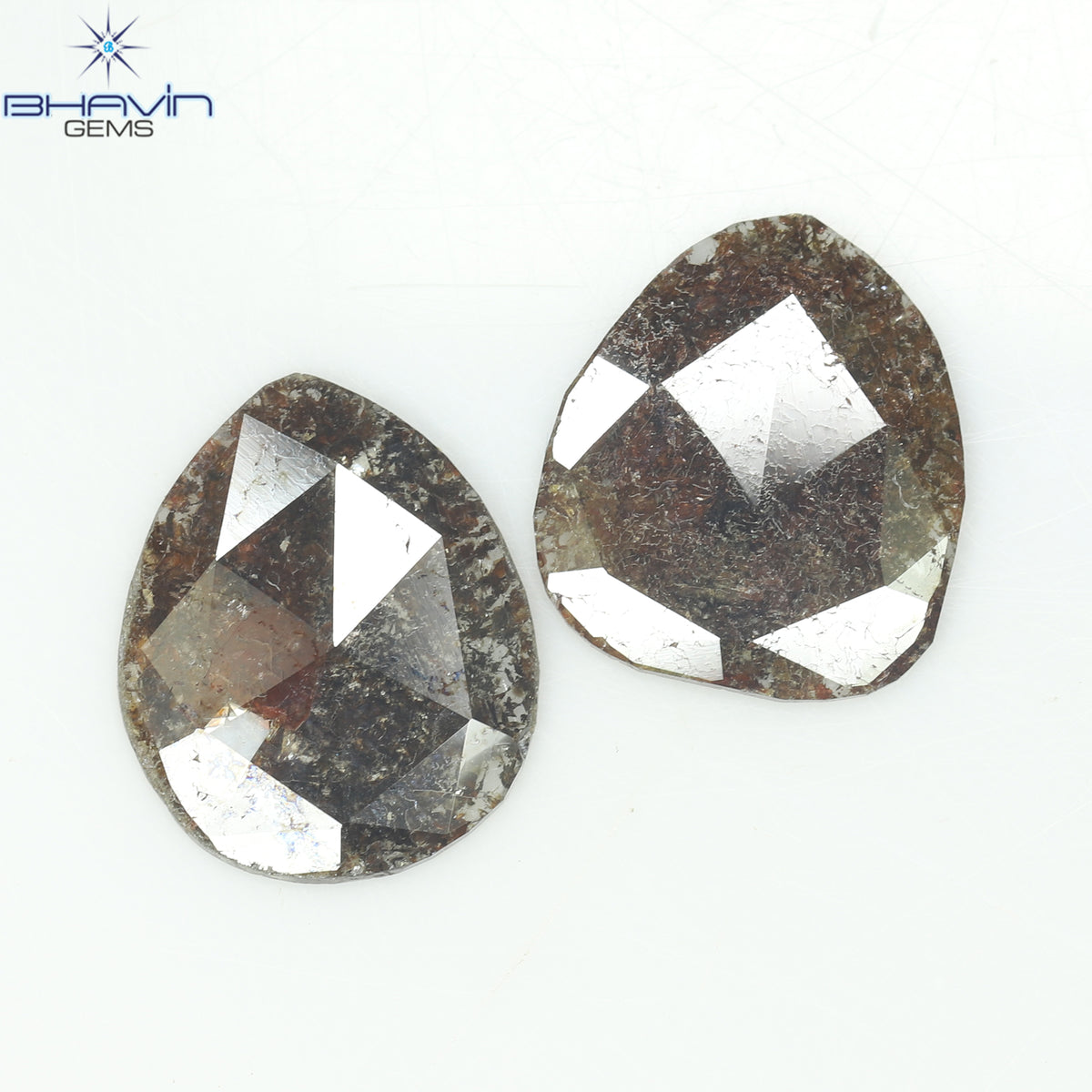 2.45 CT (2 Pcs) Pear Slice Natural Diamond Brown Color Clarity I3 (11.16 MM)