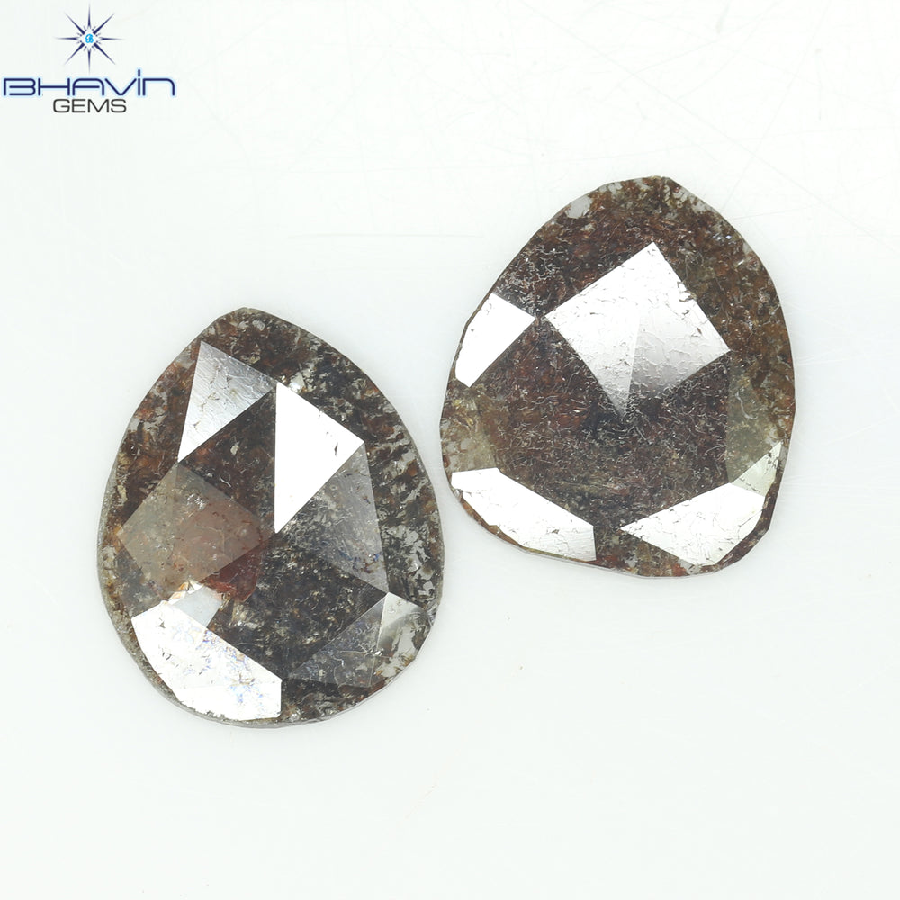 2.45 CT (2 個) ペアー スライス シェイプ ナチュラル ダイヤモンド ブラウン カラー I3 クラリティ (11.16 MM)