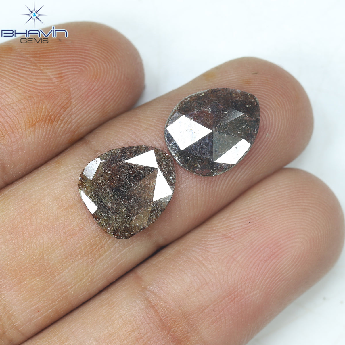 2.45 CT (2 Pcs) Pear Slice Natural Diamond Brown Color Clarity I3 (11.16 MM)