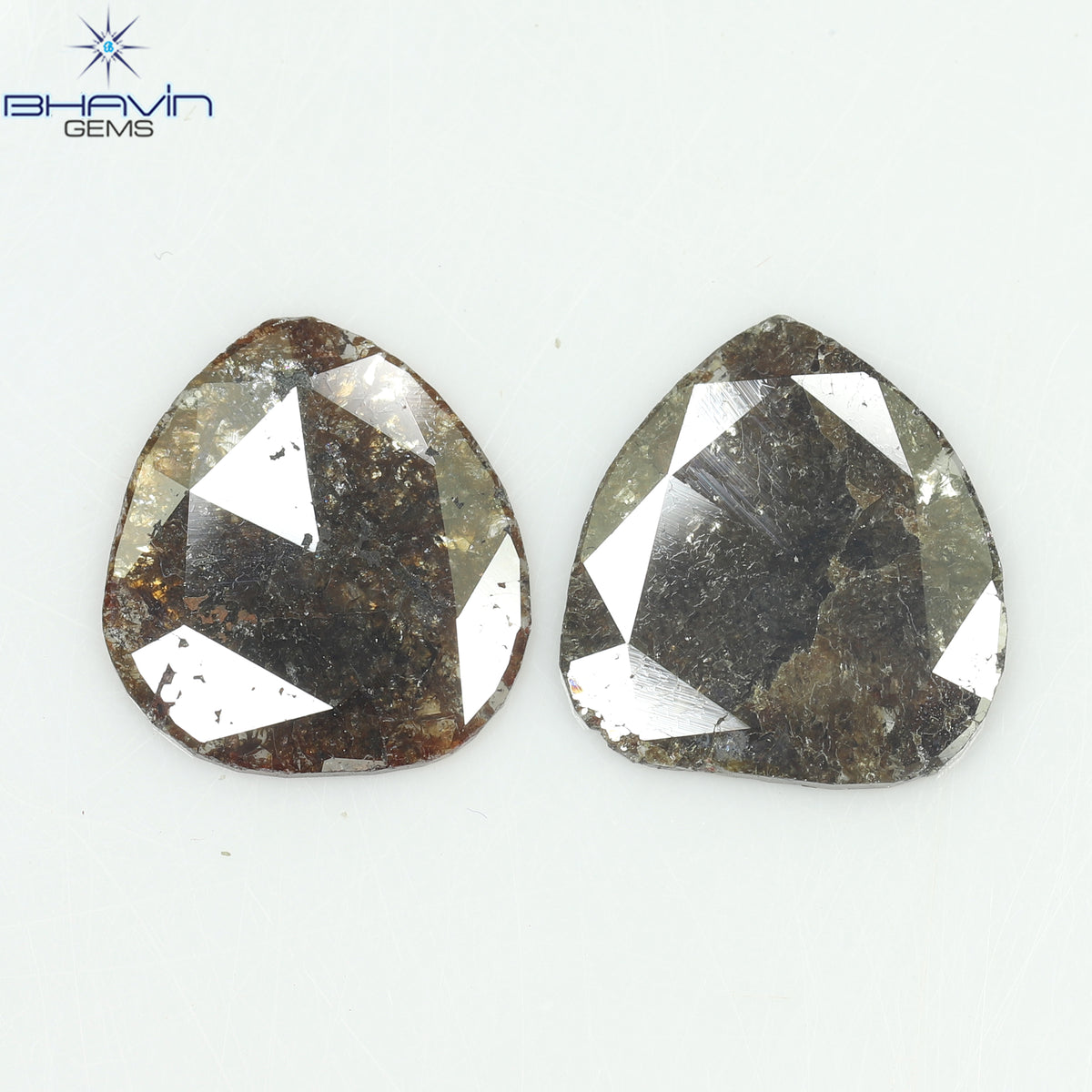 3.25 CT (2 個) ペアー スライス シェイプ ナチュラル ダイヤモンド ブラウン カラー I3 クラリティ (11.72 MM)