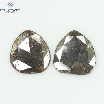 3.25 CT (2 個) ペアー スライス シェイプ ナチュラル ダイヤモンド ブラウン カラー I3 クラリティ (11.72 MM)