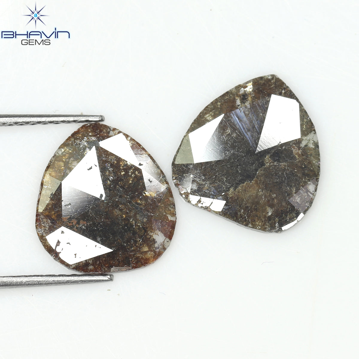 3.25 CT (2 個) ペアー スライス シェイプ ナチュラル ダイヤモンド ブラウン カラー I3 クラリティ (11.72 MM)