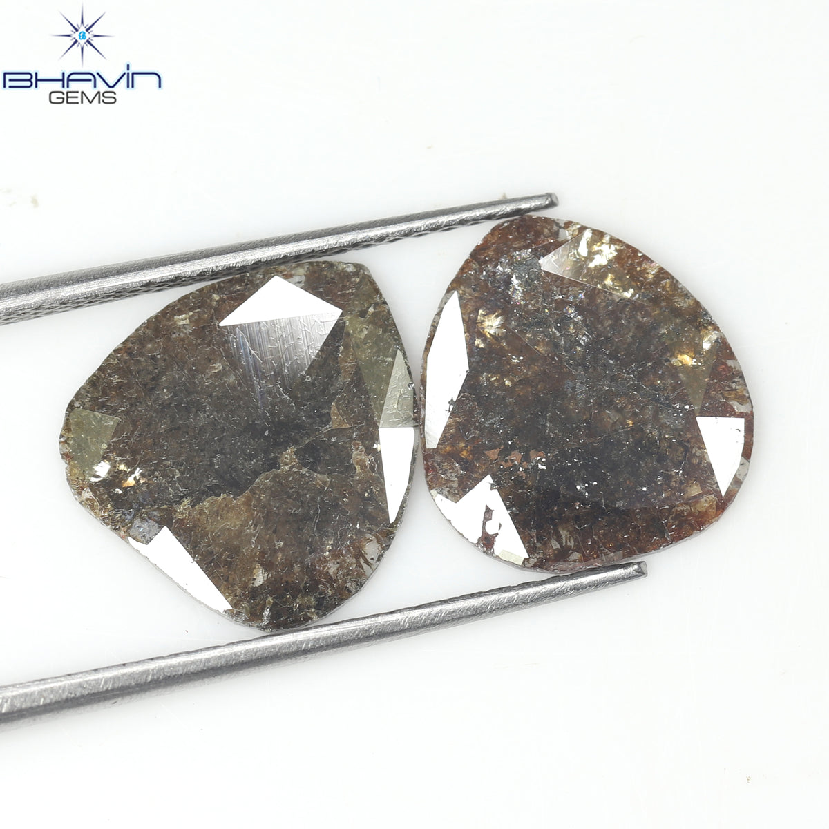 3.25 CT (2 個) ペアー スライス シェイプ ナチュラル ダイヤモンド ブラウン カラー I3 クラリティ (11.72 MM)