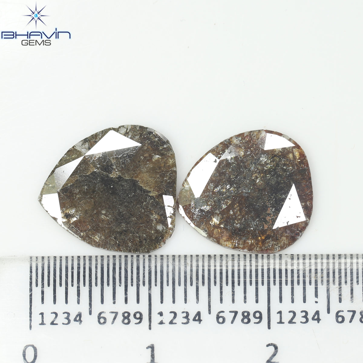 3.25 CT (2 個) ペアー スライス シェイプ ナチュラル ダイヤモンド ブラウン カラー I3 クラリティ (11.72 MM)