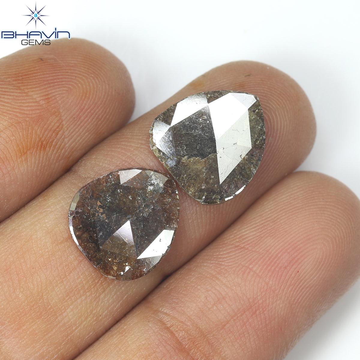 3.25 CT (2 個) ペアー スライス シェイプ ナチュラル ダイヤモンド ブラウン カラー I3 クラリティ (11.72 MM)