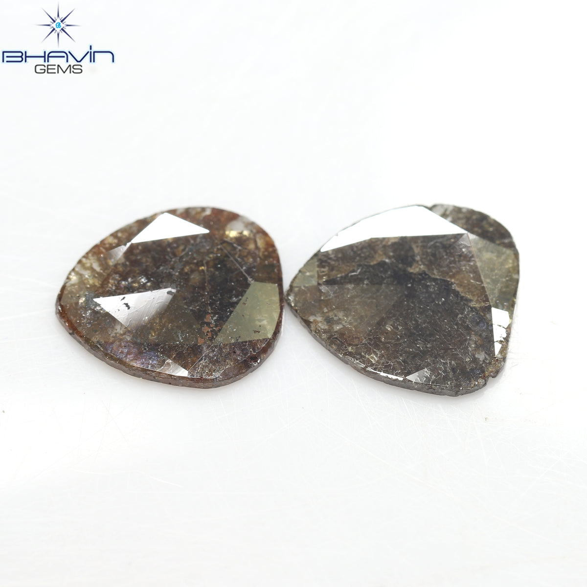 3.25 CT (2 個) ペアー スライス シェイプ ナチュラル ダイヤモンド ブラウン カラー I3 クラリティ (11.72 MM)