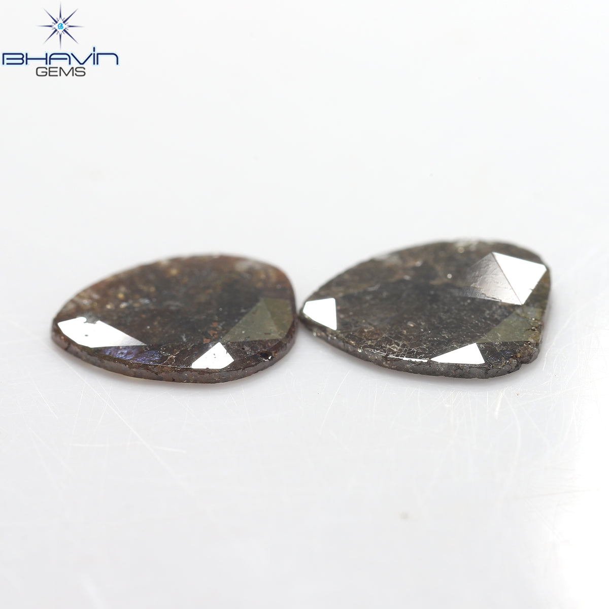 3.25 CT (2 個) ペアー スライス シェイプ ナチュラル ダイヤモンド ブラウン カラー I3 クラリティ (11.72 MM)