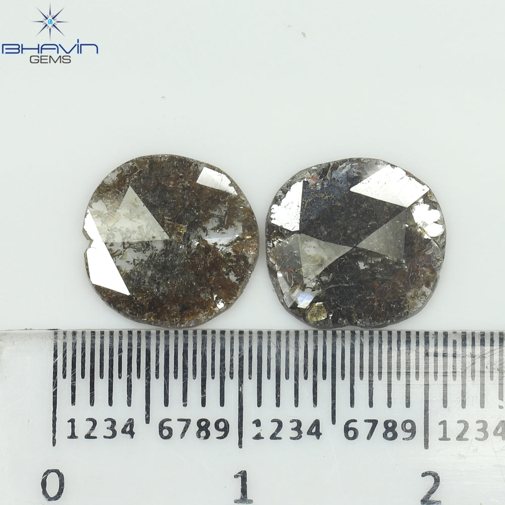 2.52 CT (2 個) ラウンド スライス シェイプ ナチュラル ダイヤモンド ブラウン カラー I3 クラリティ (9.78 MM)