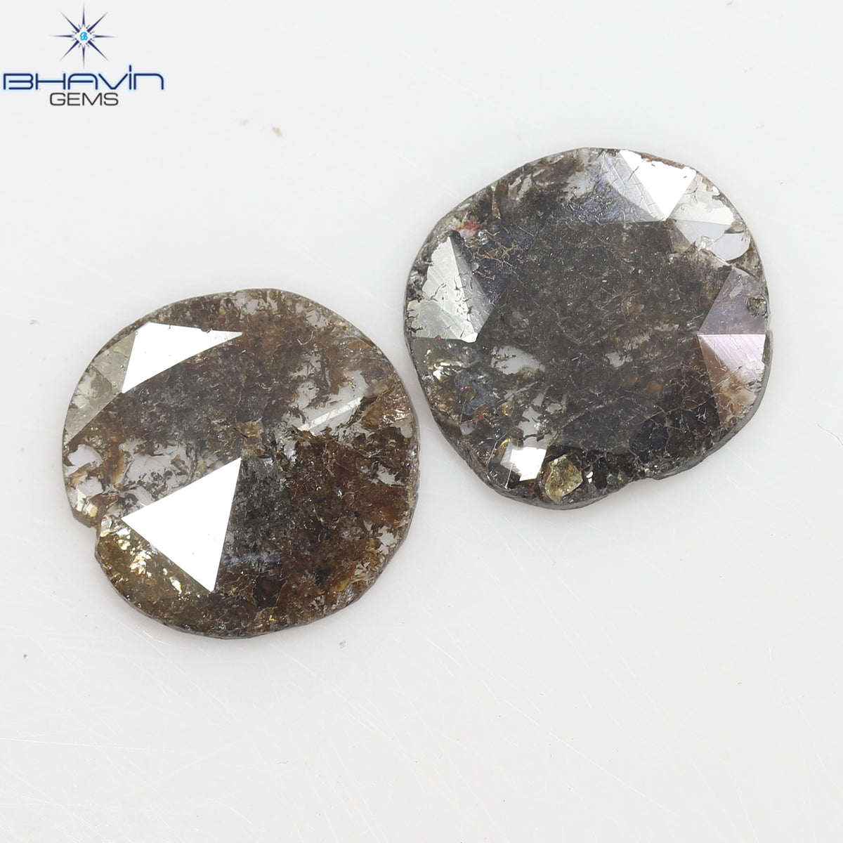 2.52 CT (2 個) ラウンド スライス シェイプ ナチュラル ダイヤモンド ブラウン カラー I3 クラリティ (9.78 MM)