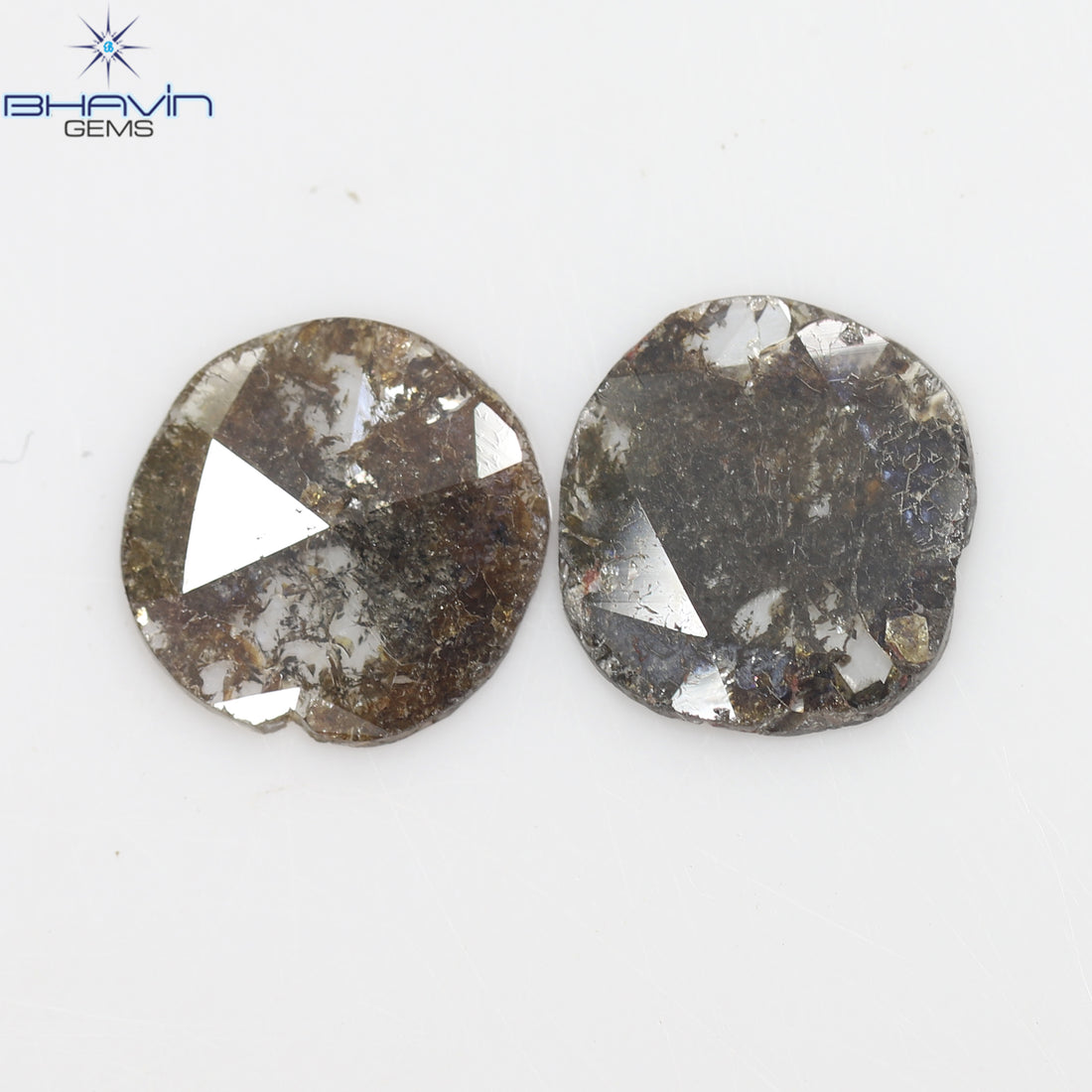 2.52 CT (2 Pcs) Round Slice Natural Diamond Brown Color Clarity I3 (9.78 MM)