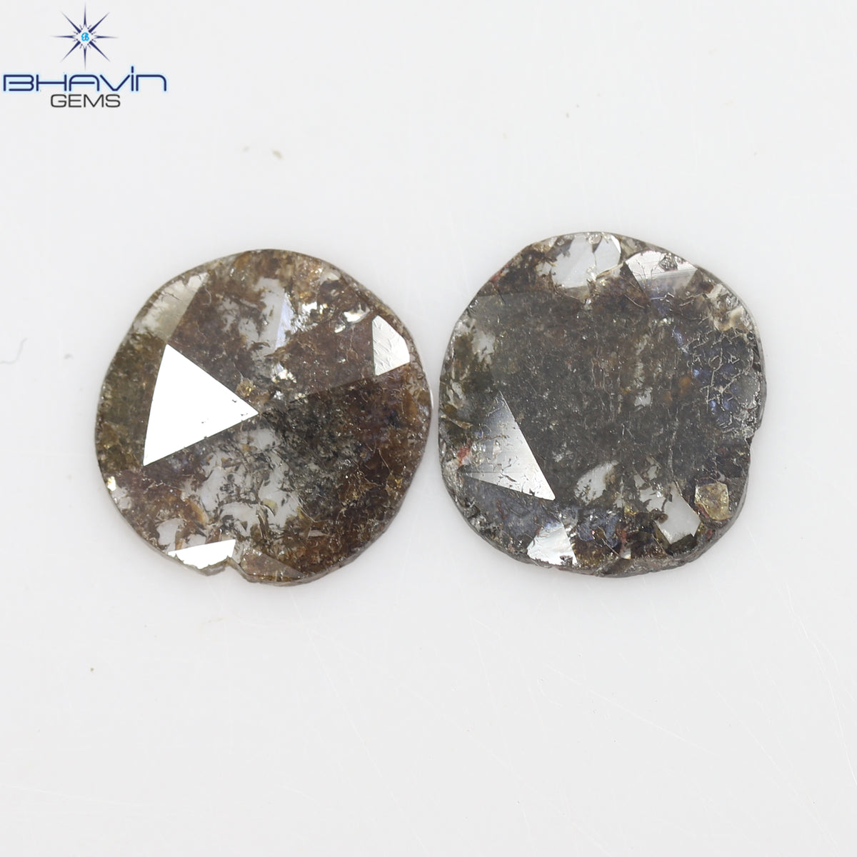 2.52 CT (2 個) ラウンド スライス シェイプ ナチュラル ダイヤモンド ブラウン カラー I3 クラリティ (9.78 MM)