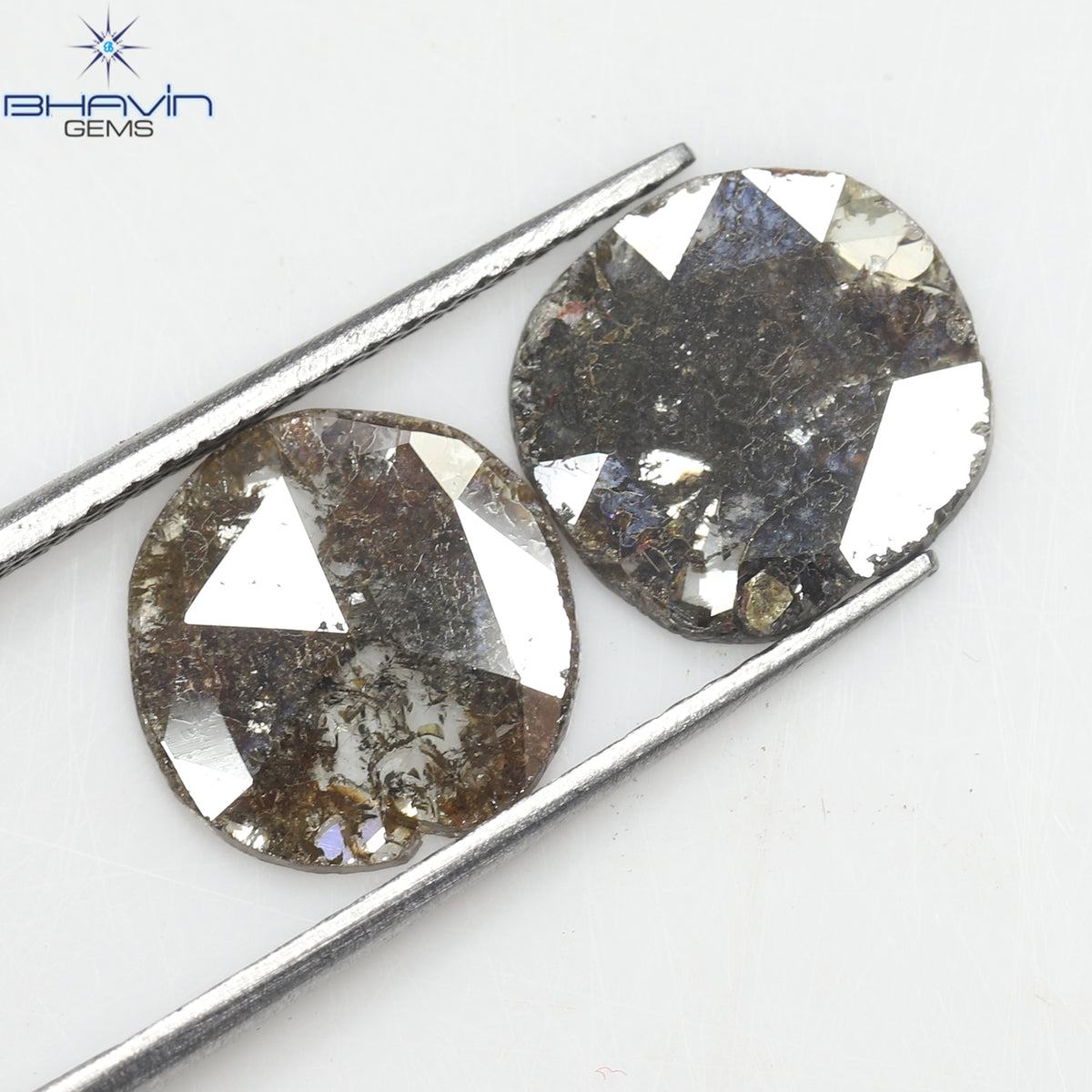 2.52 CT (2 個) ラウンド スライス シェイプ ナチュラル ダイヤモンド ブラウン カラー I3 クラリティ (9.78 MM)