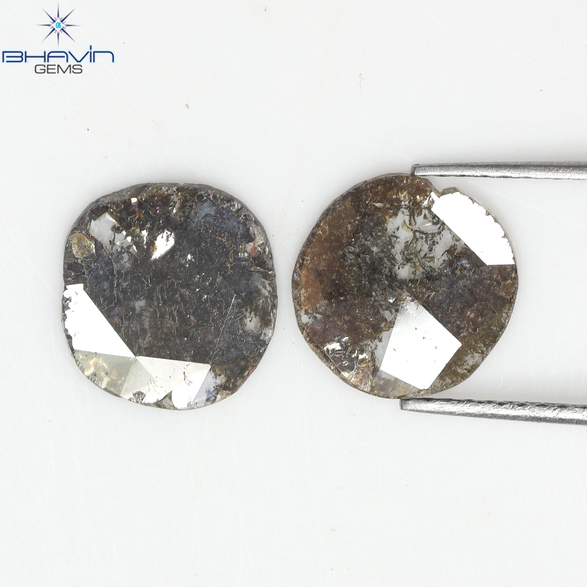 2.52 CT (2 個) ラウンド スライス シェイプ ナチュラル ダイヤモンド ブラウン カラー I3 クラリティ (9.78 MM)