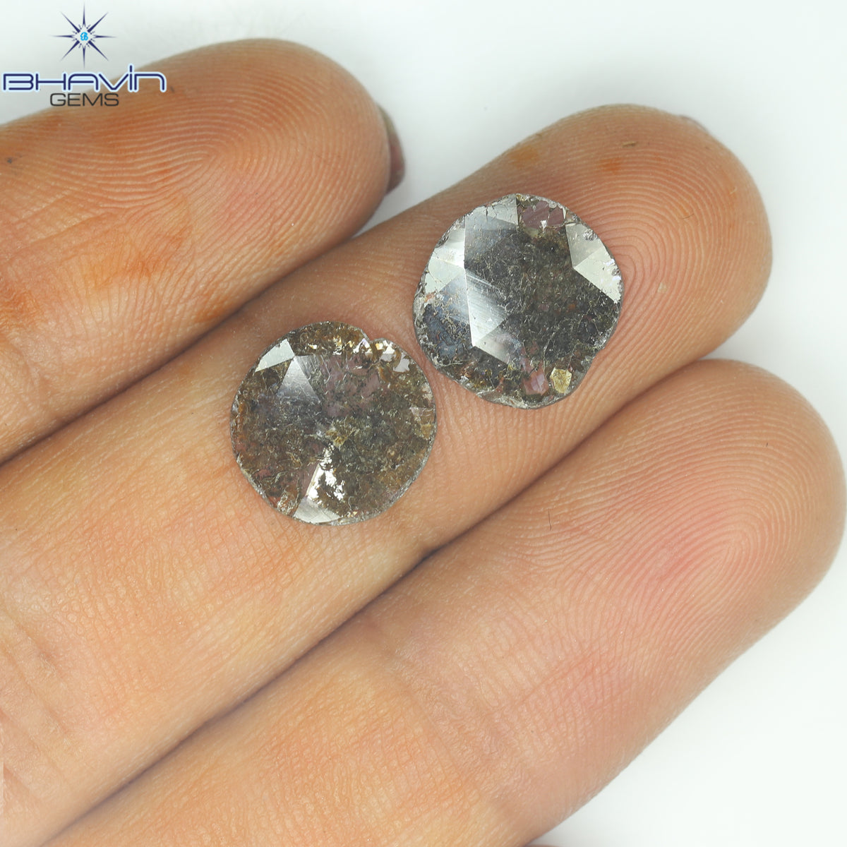 2.52 CT (2 個) ラウンド スライス シェイプ ナチュラル ダイヤモンド ブラウン カラー I3 クラリティ (9.78 MM)