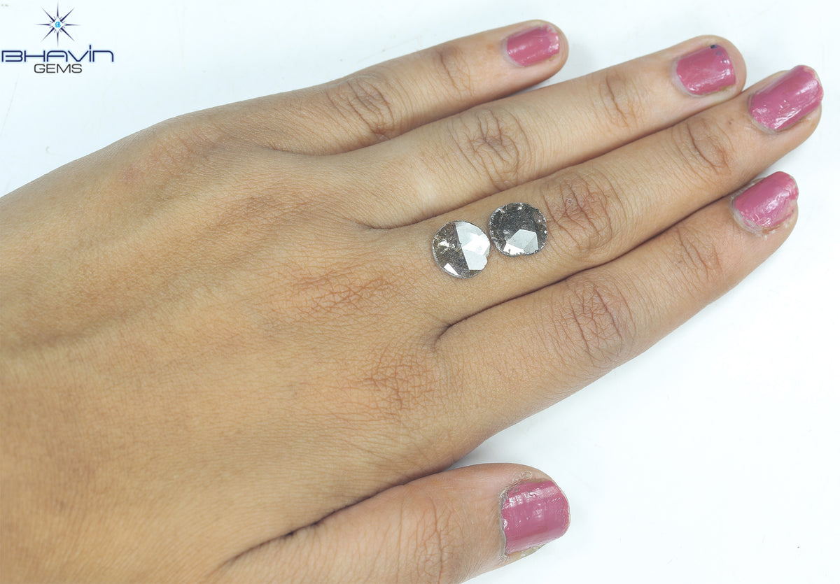 2.52 CT (2 個) ラウンド スライス シェイプ ナチュラル ダイヤモンド ブラウン カラー I3 クラリティ (9.78 MM)