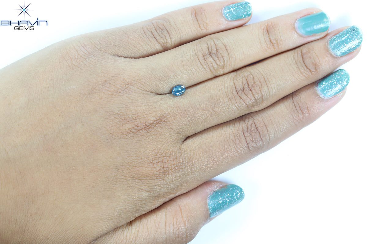0.50 CT Oval Natural Diamond Enhanced Greenish blue Clarity VS2 (5.31 MM)