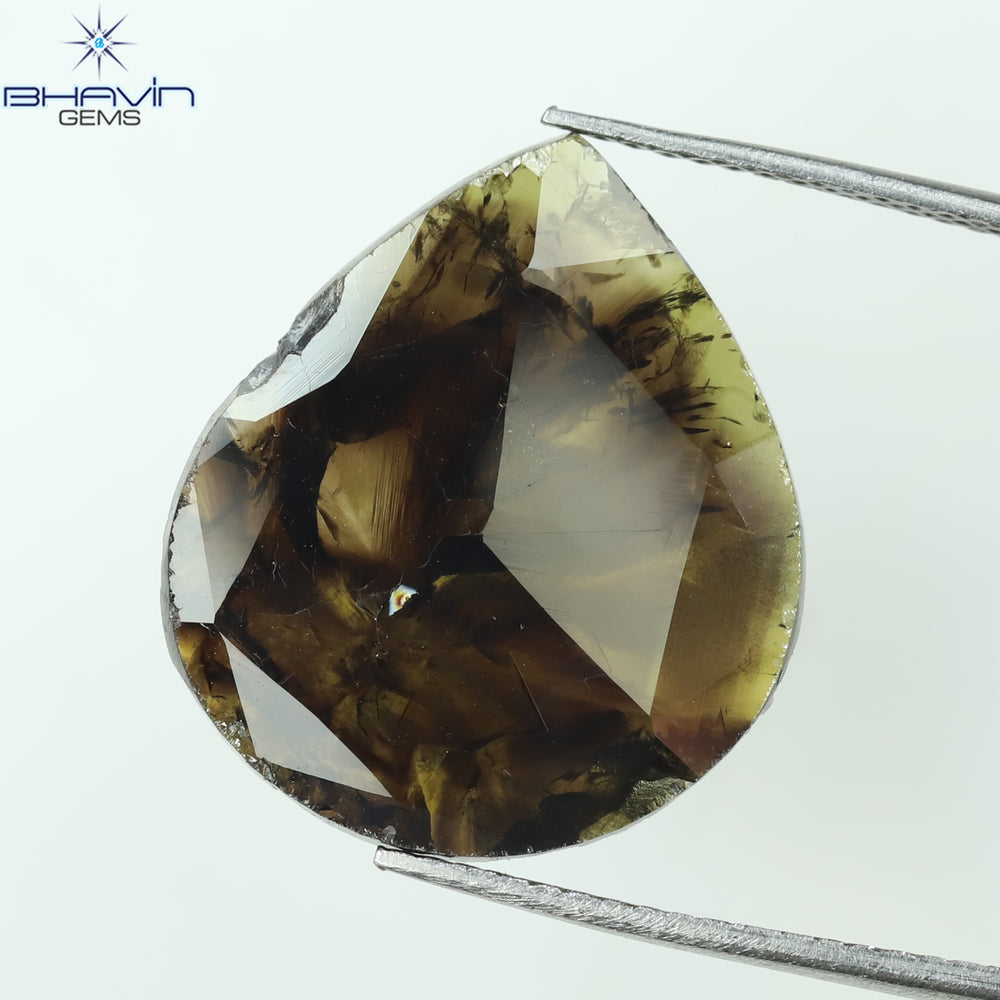 6.49 CT Pear Slice Shape Natural Diamond Brown Color I3 Clarity (19.54 MM)